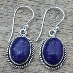 Lapis lazuli dangle earrings, 'Deep Blue Grandeur' - Oval Lapis Lazuli and Sterling Silver Dangle Earrings
