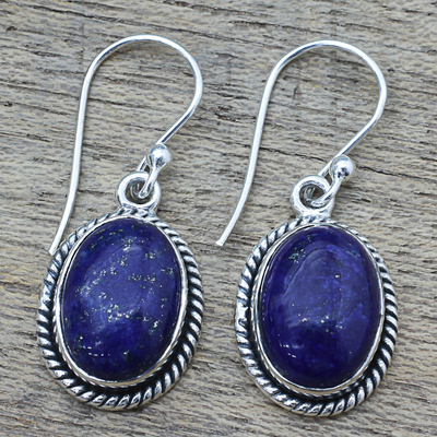 Pendientes colgantes de lapislázuli - Pendientes colgantes de plata de ley y lapislázuli ovalados
