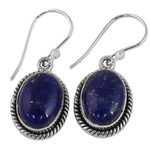 Lapis lazuli dangle earrings, 'Deep Blue Grandeur' - Oval Lapis Lazuli and Sterling Silver Dangle Earrings