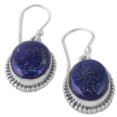Lapis lazuli dangle earrings, 'Blue Royalty' - Lapis Lazuli Dangle Earrings with Gold Colored Flecks