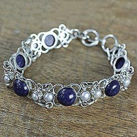 Featured review for Cultured pearl and lapis lazuli link bracelet, Twilight Garden