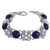 Cultured pearl and lapis lazuli link bracelet, 'Twilight Garden' - Lapis Lazuli and Cultured Pearl Sterling Silver Bracelet