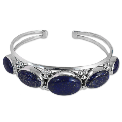 Lapis lazuli cuff bracelet, 'Blue Allure' - Lapis Lazuli Gemstone and Sterling Silver Cuff Bracelet