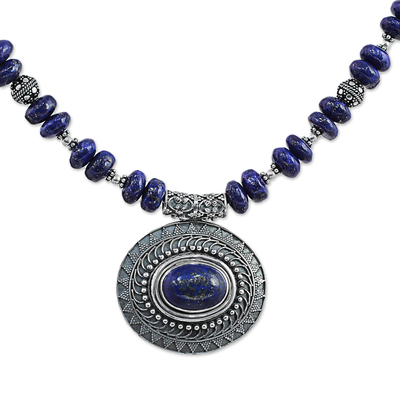 Collar colgante de lapislázuli y plata de primera ley - Collar con colgante de cuentas de plata de ley con lapislázuli