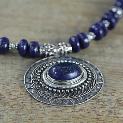 Lapis lazuli and sterling silver pendant necklace, 'Magnificent Glamour' - Lapis Lazuli Sterling Silver Beaded Pendant Necklace