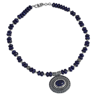 Halskette mit Anhänger aus Lapislazuli und Sterlingsilber - Halskette mit Anhänger aus Lapislazuli-Sterlingsilber mit Perlen