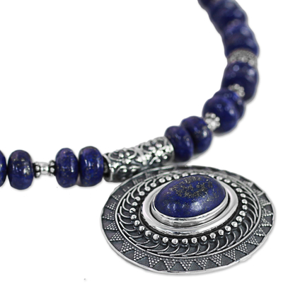 Lapis lazuli and sterling silver pendant necklace, 'Magnificent Glamour' - Lapis Lazuli Sterling Silver Beaded Pendant Necklace