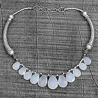 Sterling silver waterfall necklace, 'White Petals' - White Chalcedony and Sterling Silver Choker Necklace