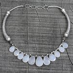 Sterling silver waterfall necklace, 'White Petals' - White Chalcedony and Sterling Silver Choker Necklace