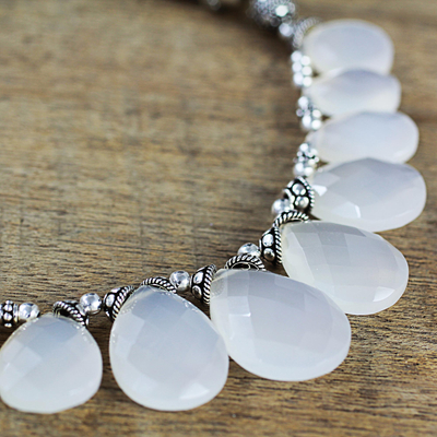 Sterling silver waterfall necklace, 'White Petals' - White Chalcedony and Sterling Silver Choker Necklace