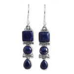 Lapis lazuli dangle earrings, 'Royal Blue Glamour' - Lapis Lazuli and Sterling Silver Multi Shape Dangle Earrings