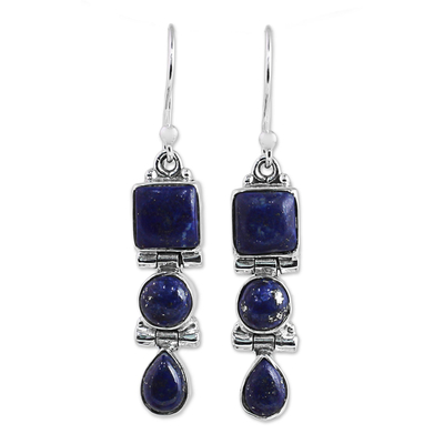 Lapis Lazuli and Sterling Silver Multi Shape Dangle Earrings