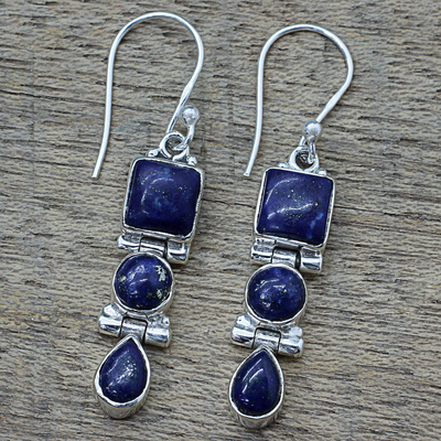 Pendientes colgantes de lapislázuli - Pendientes colgantes con múltiples formas de lapislázuli y plata de ley