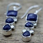 Lapis lazuli dangle earrings, 'Royal Blue Glamour' - Lapis Lazuli and Sterling Silver Multi Shape Dangle Earrings