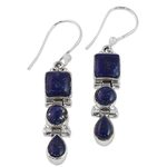 Lapis lazuli dangle earrings, 'Royal Blue Glamour' - Lapis Lazuli and Sterling Silver Multi Shape Dangle Earrings