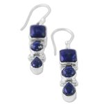 Lapis lazuli dangle earrings, 'Royal Blue Glamour' - Lapis Lazuli and Sterling Silver Multi Shape Dangle Earrings