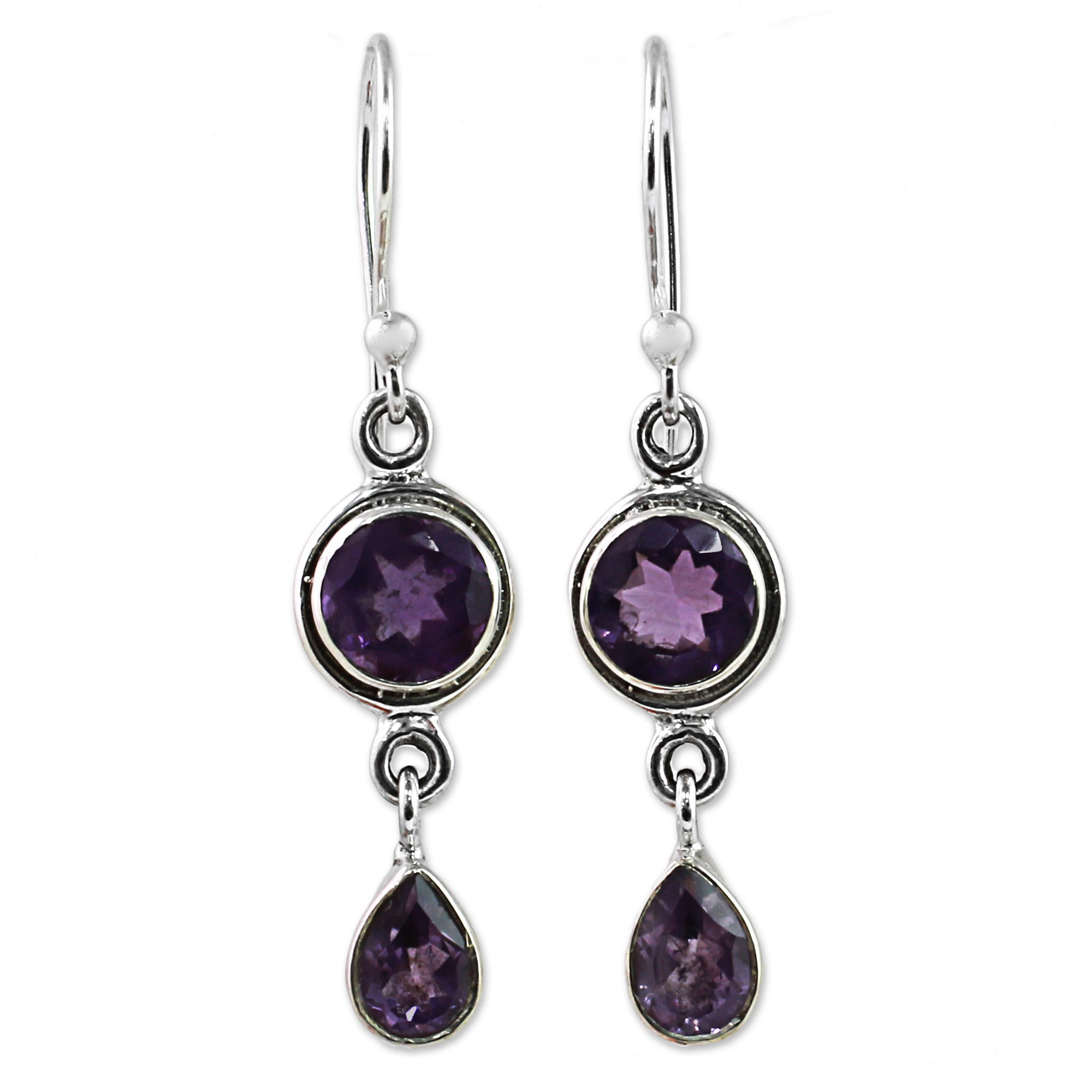 Faceted Amethyst and Sterling Silver Dangle Earrings - Lilac Droplets ...