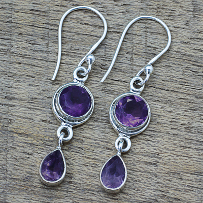 Amethyst dangle earrings, 'Lilac Droplets' - Faceted Amethyst and Sterling Silver Dangle Earrings