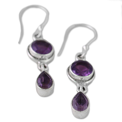 Faceted Amethyst and Sterling Silver Dangle Earrings - Lilac Droplets ...