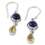 Lapis lazuli and citrine dangle earrings, 'Drops of Sun' - Lapis Lazuli and Citrine Sterling Silver Dangle Earrings