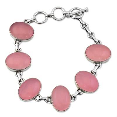 Chalcedony link bracelet, 'Pink Adoration' - Hand Made Chalcedony Sterling Silver Link Bracelet India