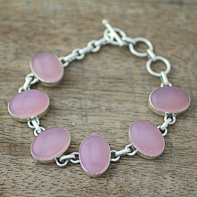 Hand Made Chalcedony Sterling Silver Link Bracelet India - Pink ...