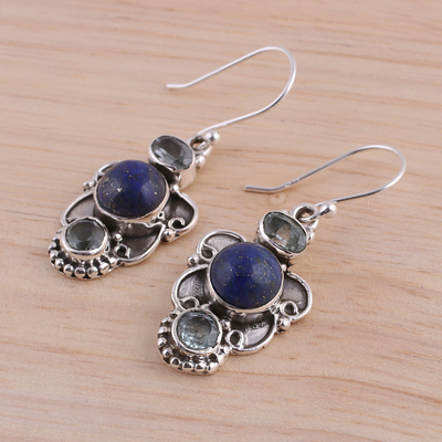 Lapis lazuli and blue topaz dangle earrings, 'Blue Alliance' - Sterling Silver Earrings with Blue Topaz and Lapis Lazuli