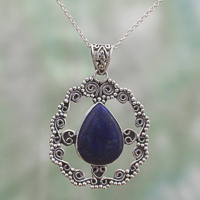 Lapis lazuli pendant necklace, 'Royal Swirls' - Sterling Silver Pendant Necklace with Lapis Lazuli Gemstone