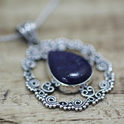 Lapis lazuli pendant necklace, 'Royal Swirls' - Sterling Silver Pendant Necklace with Lapis Lazuli Gemstone