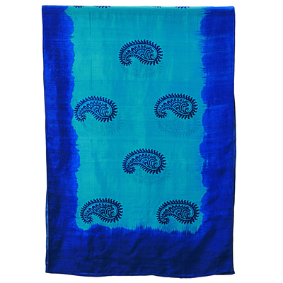 Seidenschal - Handgewebter blauer Seidenschal mit Paisley-Motiven aus Indien