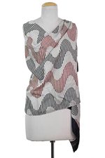 Silk shawl, 'Bengal Waves in Maroon' - Hand Woven Printed Silk Shawl Wave Motifs from India