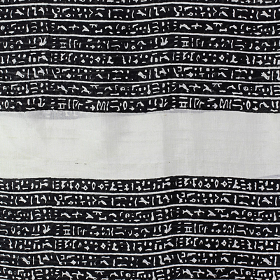 Silk shawl, 'Ancient Script in Black' - Hand Woven Black and White Silk Shawl from India