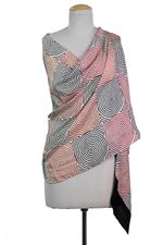 Silk shawl, 'Circle of Life in Crimson' - Hand Woven Black Crimson White Silk Shawl Spiral from India