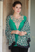 Silk shawl, 'Triangle Attraction in Emerald' - Hand Woven Emerald Ivory Geometric Silk Shawl from India