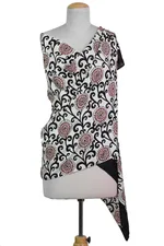 Silk shawl, 'Floral Vines in Black' - Hand Woven Printed Silk Shawl Floral Motifs from India