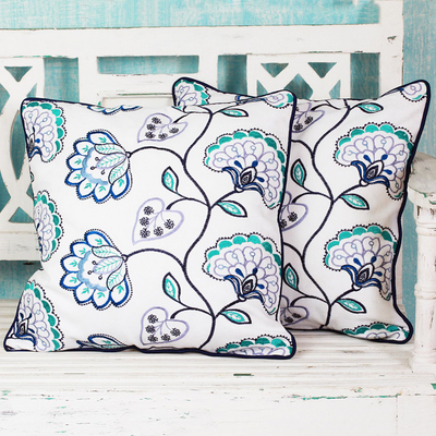 Cotton cushion covers, Dusk Flowers (pair)