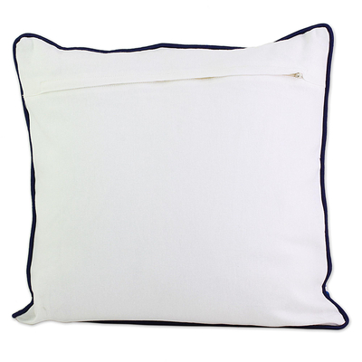 Cotton cushion covers, 'Dusk Flowers' (pair) - Floral Midnight Blue Cotton Cushion Covers (Pair) from India