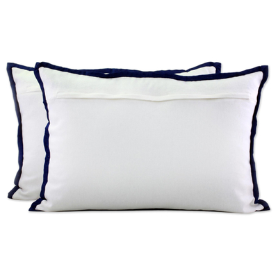 Cotton cushion covers, 'Bubble Delight' (pair) - 100% Cotton Embroidered Cushion Cover Pair from India