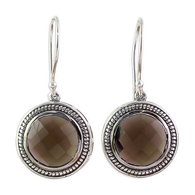 Smoky quartz dangle earrings, 'Smoky Brilliance' - Handmade Smoky Quartz Sterling Silver Dangle Earrings
