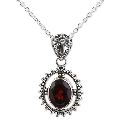 Hand Made Sterling Silver Garnet Pendant Necklace India