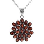 Garnet pendant necklace, 'Red Sunflower' - Hand Made Sterling Silver Garnet Pendant Necklace India