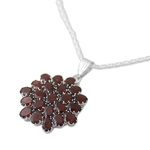 Garnet pendant necklace, 'Red Sunflower' - Hand Made Sterling Silver Garnet Pendant Necklace India