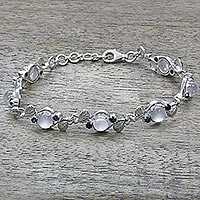 Pulsera de eslabones de piedra lunar y zafiro - Pulsera de eslabones de piedra lunar de plata esterlina india