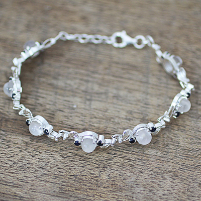 Moonstone and sapphire link bracelet, 'Moon Blue' - Sterling Silver Moonstone Sapphire Link Bracelet India