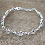 Moonstone and ruby link bracelet, 'Moon Red' - Sterling Silver Moonstone Ruby Link Bracelet India
