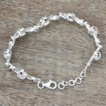Moonstone and ruby link bracelet, 'Moon Red' - Sterling Silver Moonstone Ruby Link Bracelet India