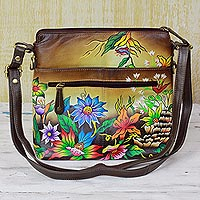 Brown Multicolored Leather Sling Handbag from India - Springtime ...