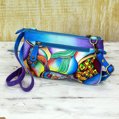 UNICEF Market  Blue Hand Painted Leather Small Handbag from India