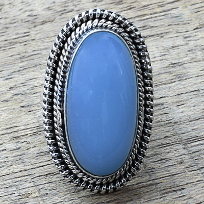 Chalcedony cocktail ring, 'Cool Ecstasy' - Blue Chalcedony and Sterling Silver Large Cocktail Ring