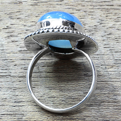 Chalcedony cocktail ring, 'Cool Ecstasy' - Blue Chalcedony and Sterling Silver Large Cocktail Ring